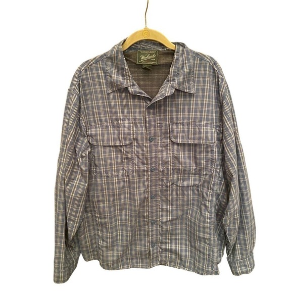 Woolrich Men's Shirt Vintage Woolen Mills Size XL Blue 100% Nylon Summer Weight - Picture 1 of 4